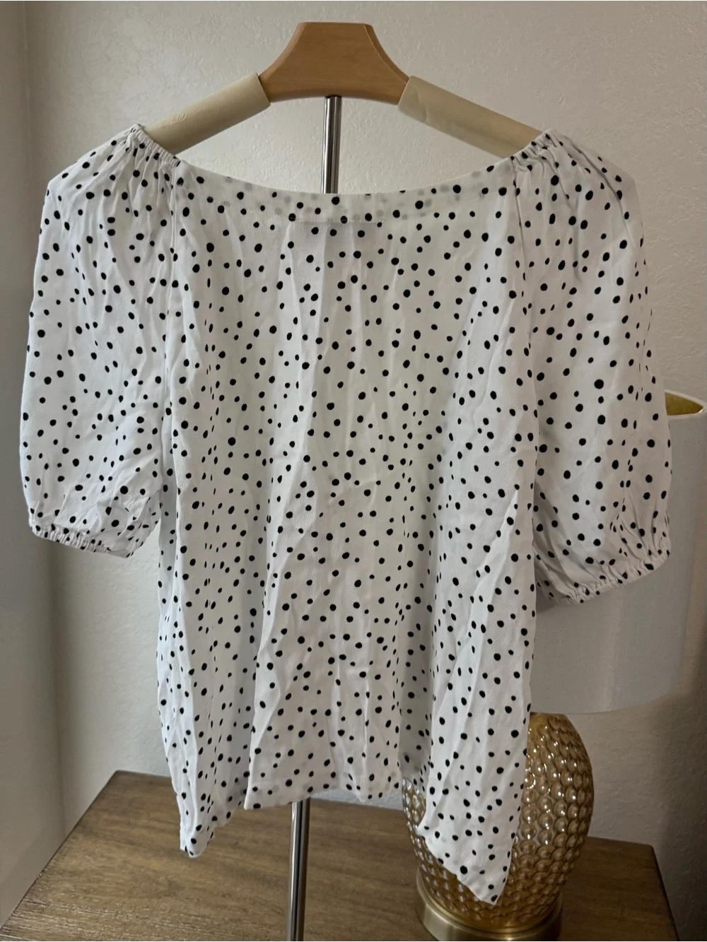 5 for $20 Deal- LOFT White and Black Polka Dot Puff-Sleeve Blouse- Size SP